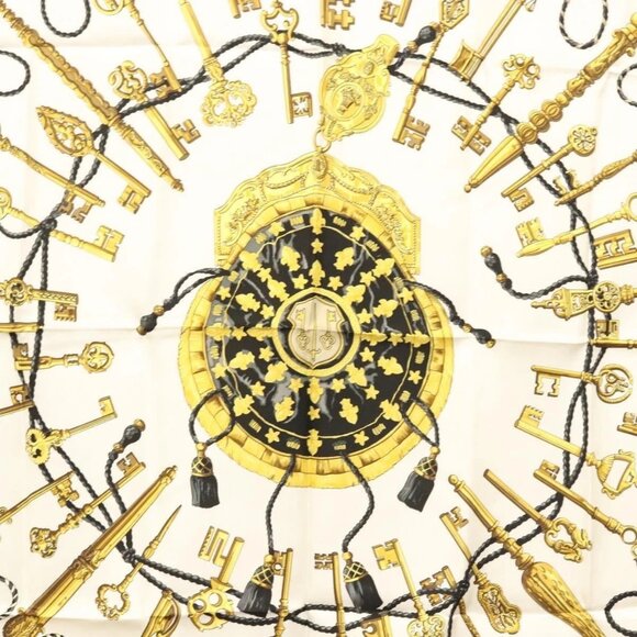 HERMES Carre 90 Scarf ""LES CLES THE KEYS RARE"" Silk White Auth - Picture 3 of 16